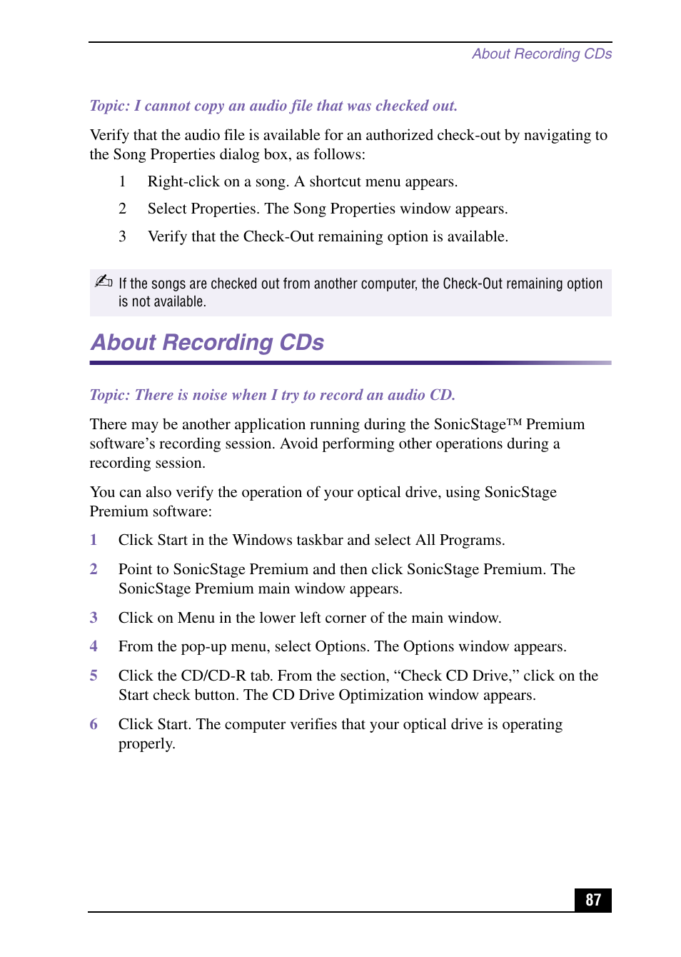 About recording cds | Sony PCV-MXS10 User Manual | Page 87 / 105
