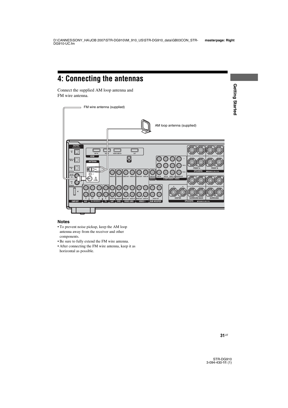 Connecting the antennas, Getting star ted | Sony STR-DG910 User Manual | Page 31 / 100