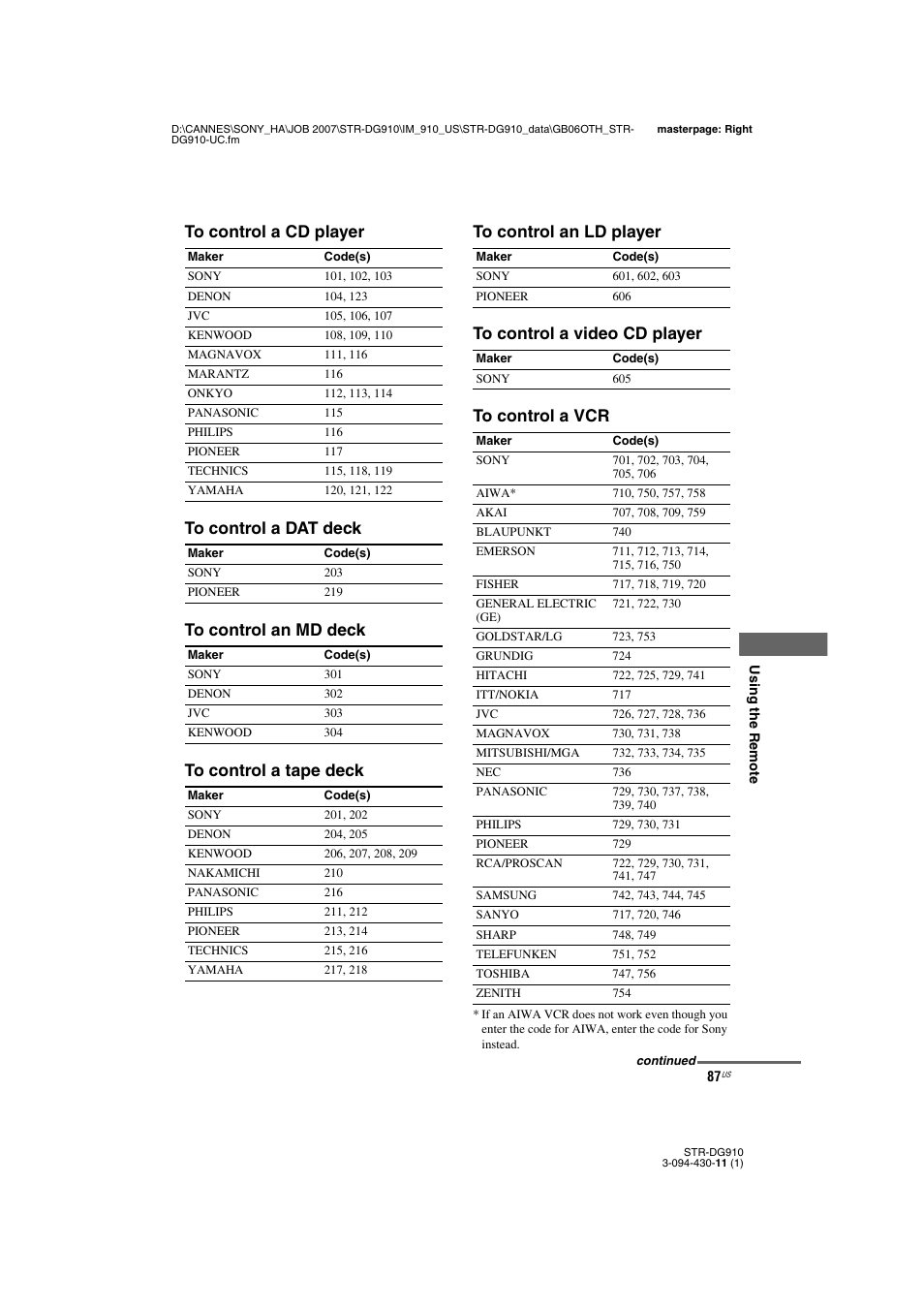 Sony STR-DG910 User Manual | Page 87 / 100