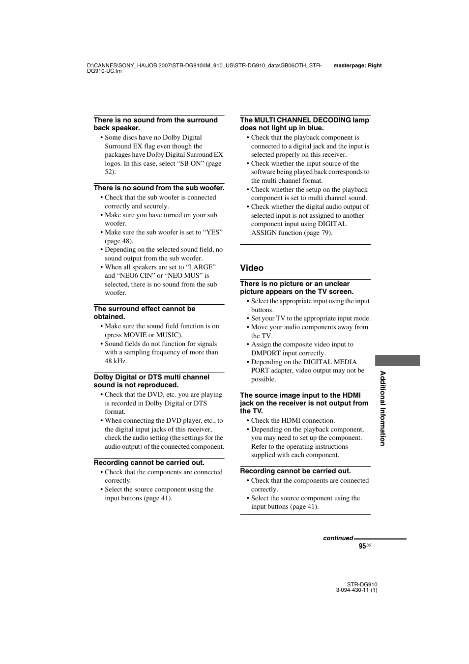 Sony STR-DG910 User Manual | Page 95 / 100