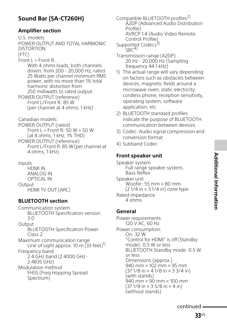 Sound bar (sa-ct260h) | Sony HT-CT260H User Manual | Page 33 / 108
