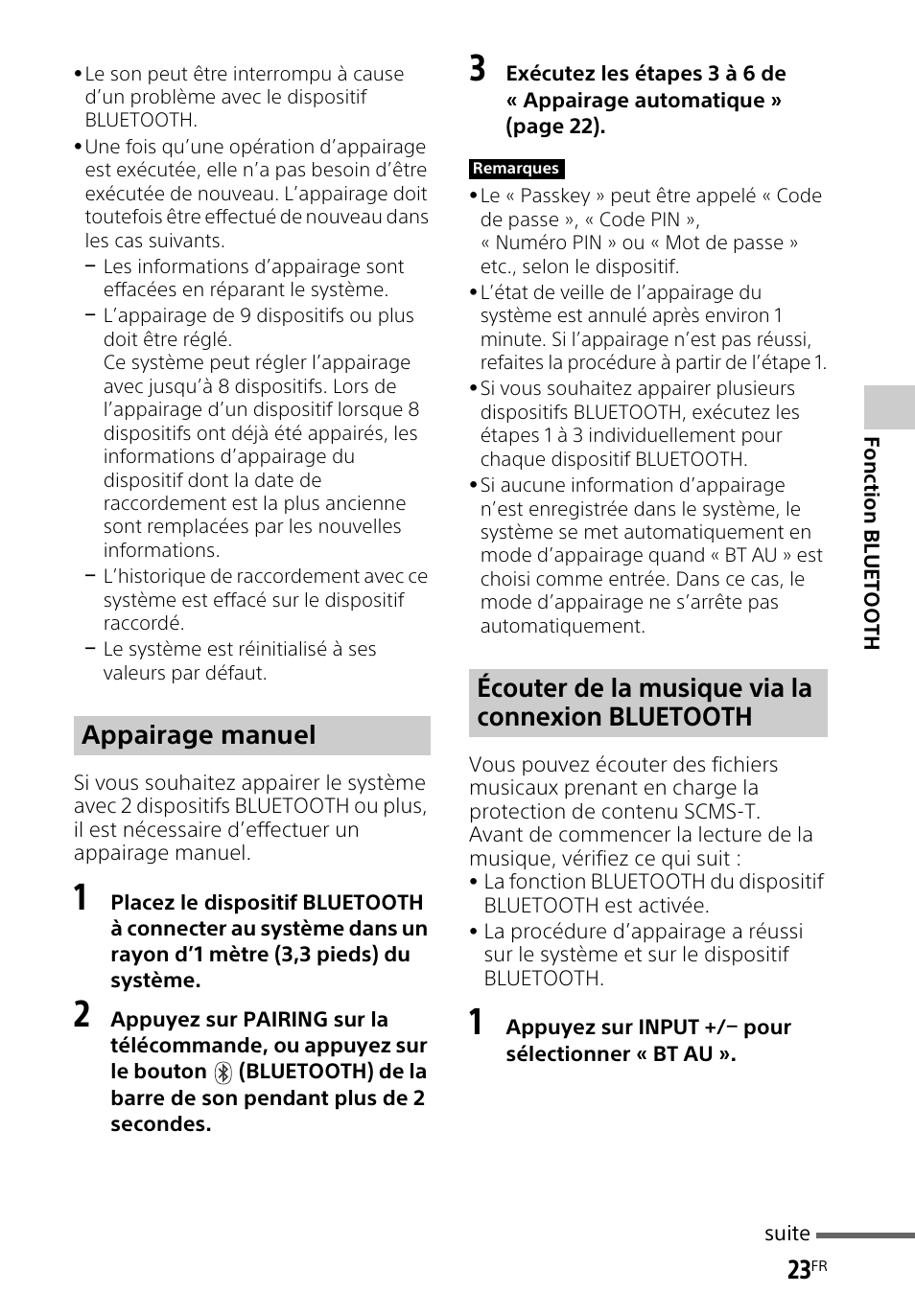 Appairage manuel, Écouter de la musique via la connexion bluetooth | Sony HT-CT260H User Manual | Page 57 / 108