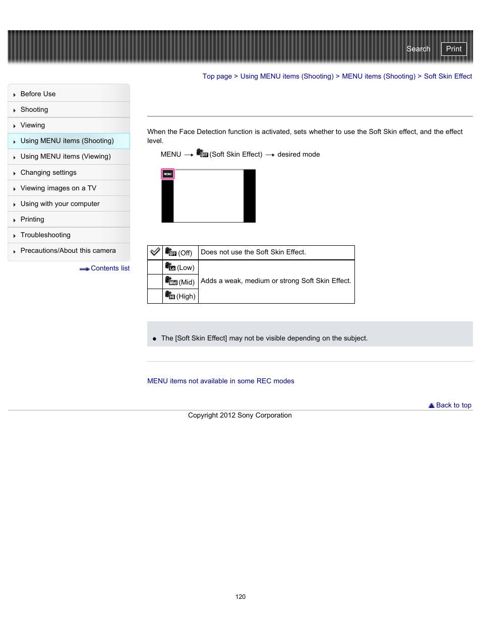 Soft skin effect, Cyber-shot user guide | Sony DSC-TX20 User Manual | Page 120 / 262