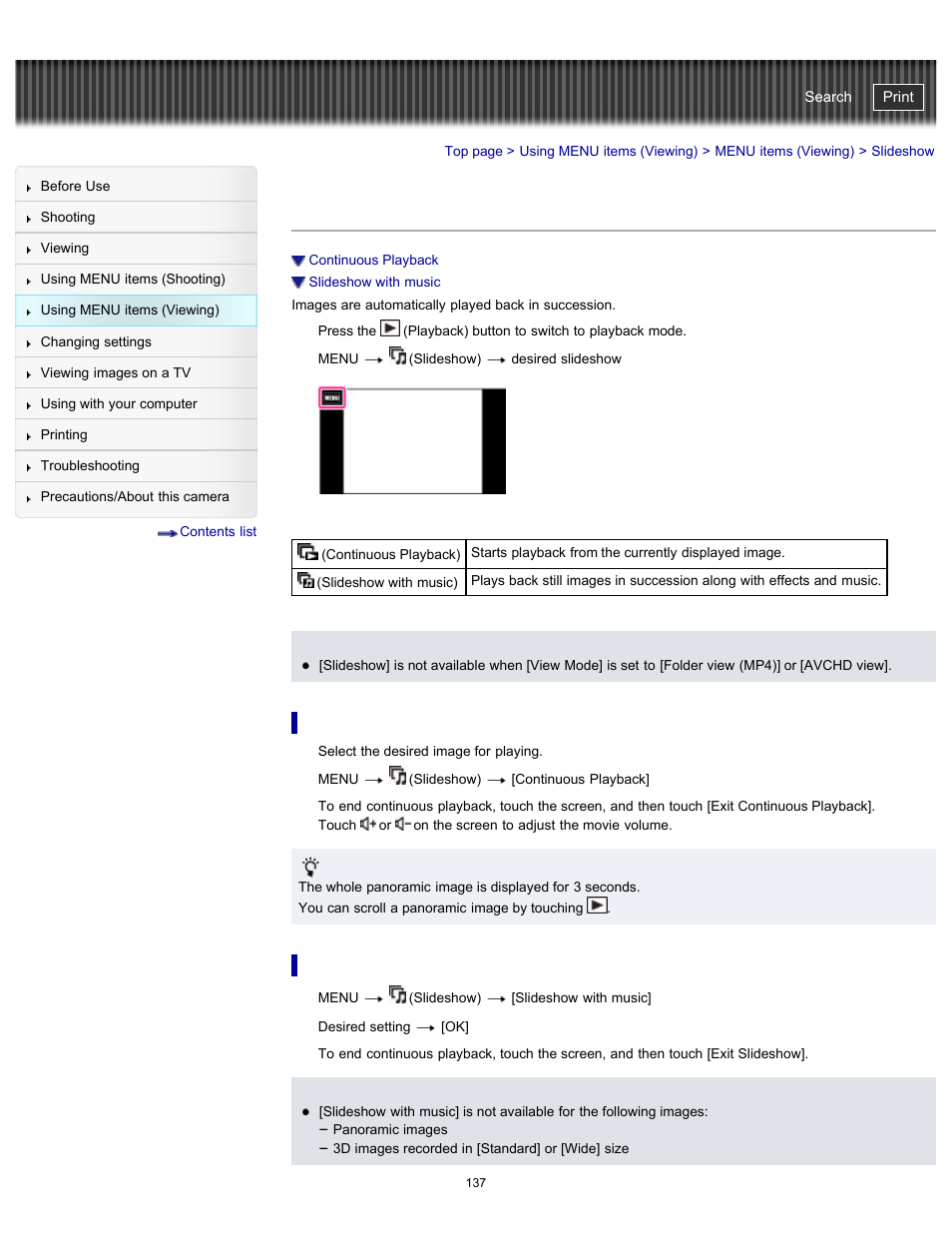 Slideshow, Cyber-shot user guide | Sony DSC-TX20 User Manual | Page 137 / 262