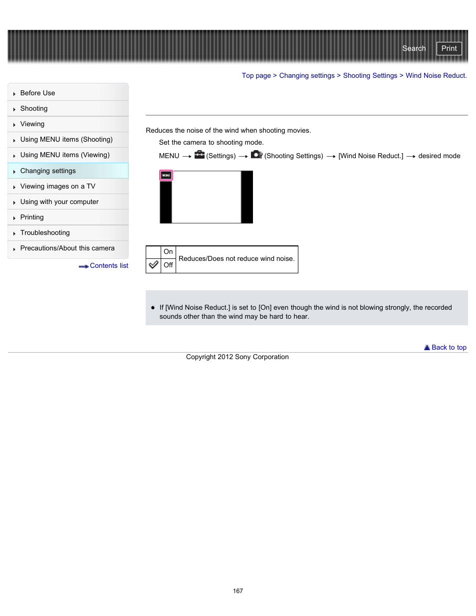 Wind noise reduct, Cyber-shot user guide | Sony DSC-TX20 User Manual | Page 167 / 262