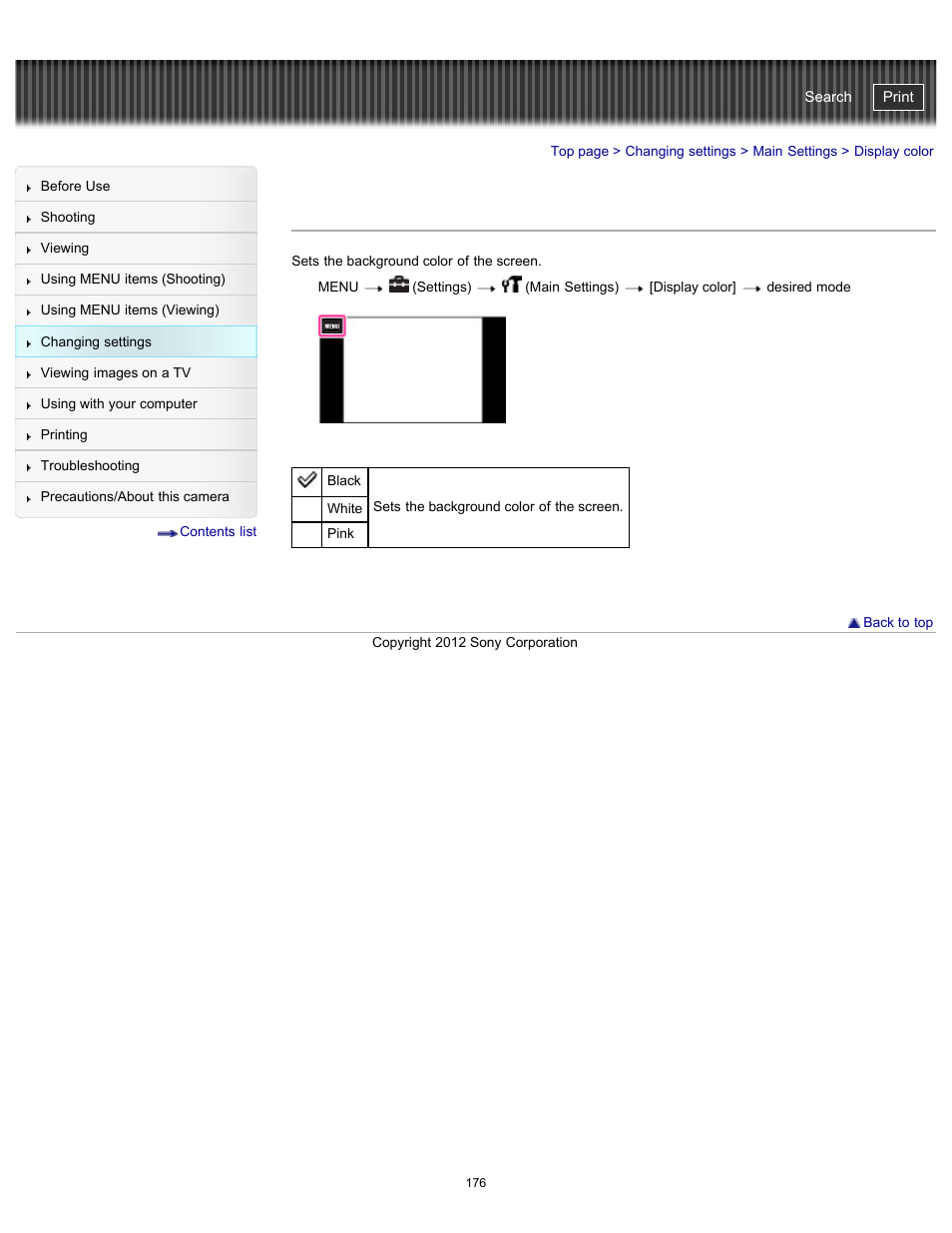 Display color, Cyber-shot user guide | Sony DSC-TX20 User Manual | Page 176 / 262
