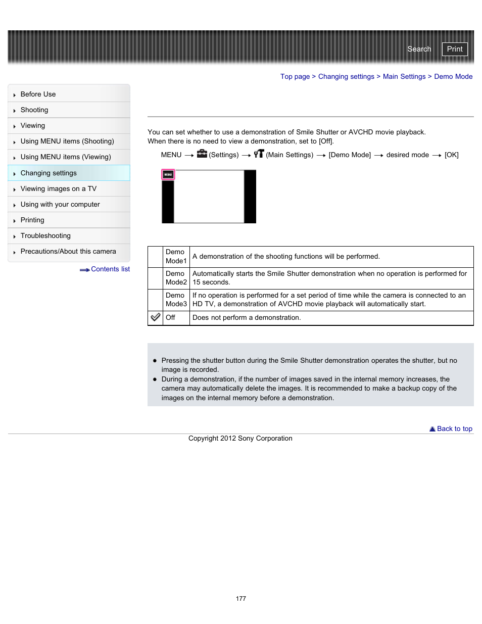 Demo mode, Cyber-shot user guide | Sony DSC-TX20 User Manual | Page 177 / 262