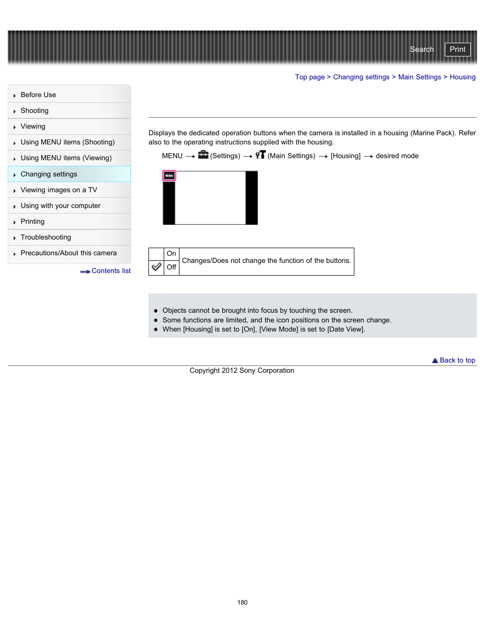 Housing, Cyber-shot user guide | Sony DSC-TX20 User Manual | Page 180 / 262