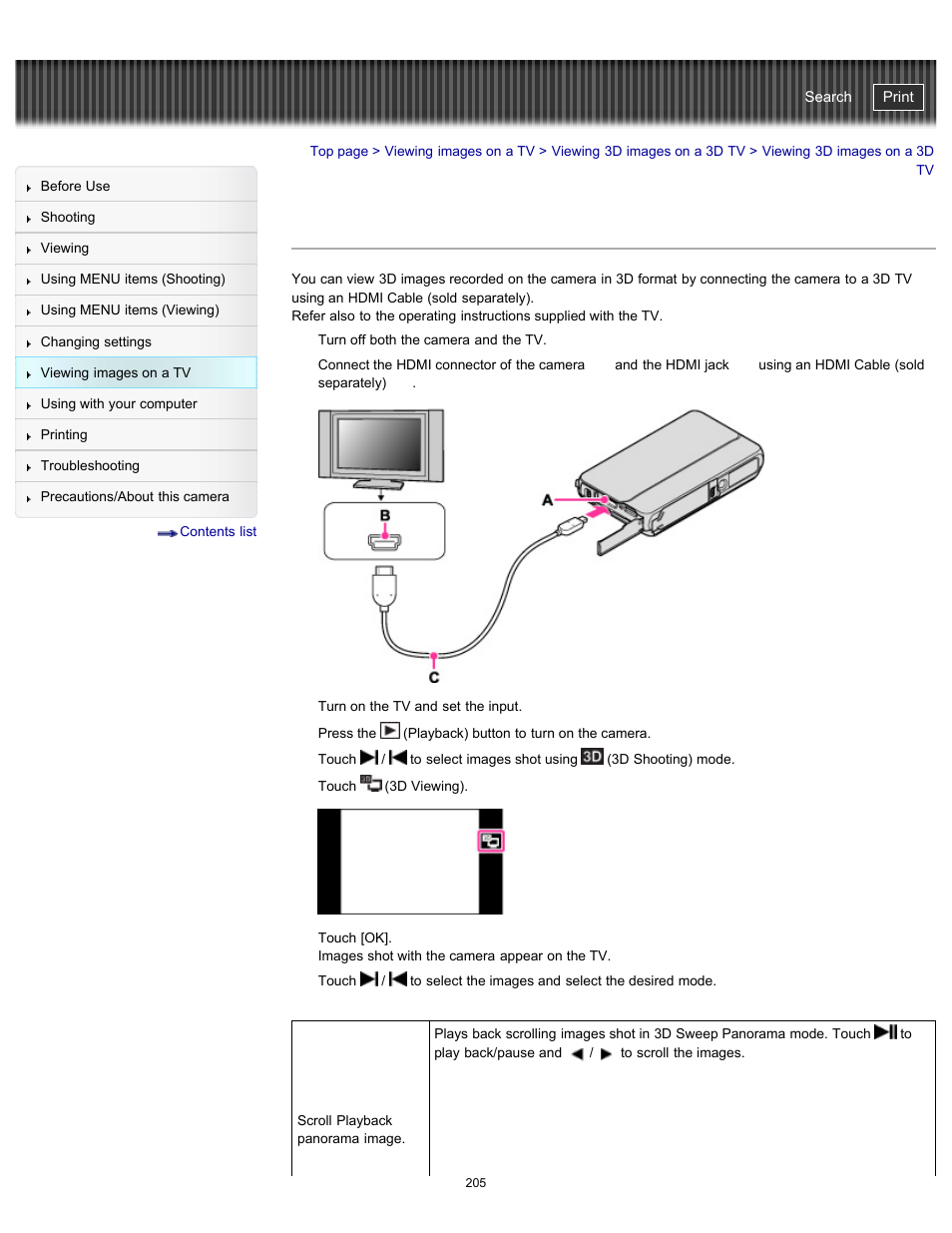 Viewing 3d images on a 3d tv, Cyber-shot user guide | Sony DSC-TX20 User Manual | Page 205 / 262