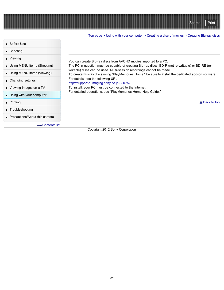 Creating blu-ray discs, Details, Cyber-shot user guide | Sony DSC-TX20 User Manual | Page 220 / 262
