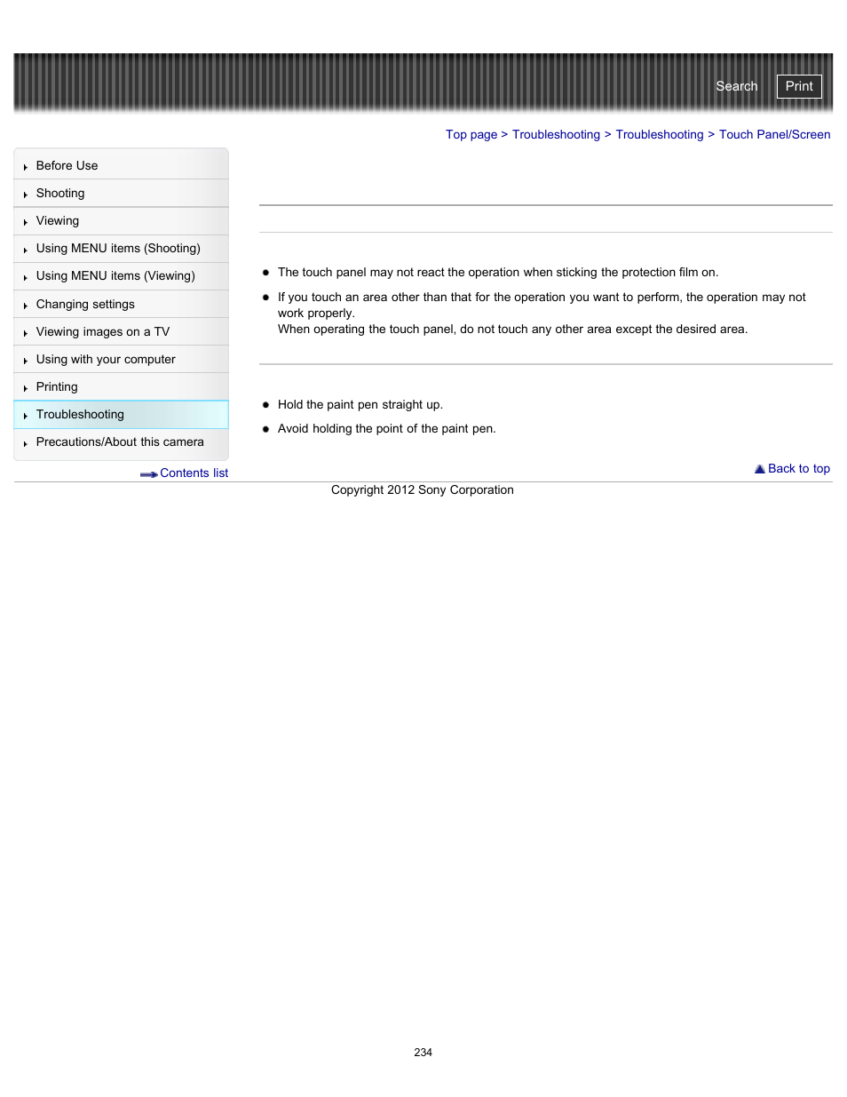 Touch panel/screen, Cyber-shot user guide | Sony DSC-TX20 User Manual | Page 234 / 262