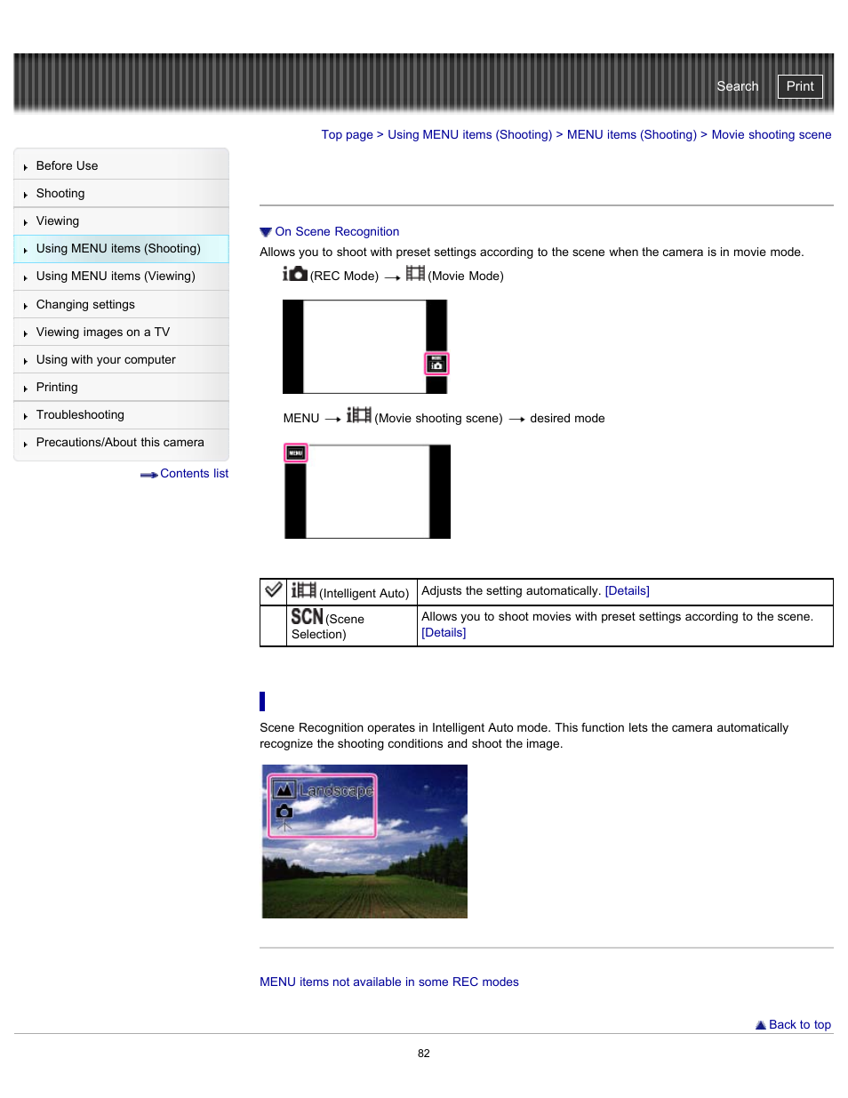Movie shooting scene, Cyber-shot user guide | Sony DSC-TX20 User Manual | Page 82 / 262