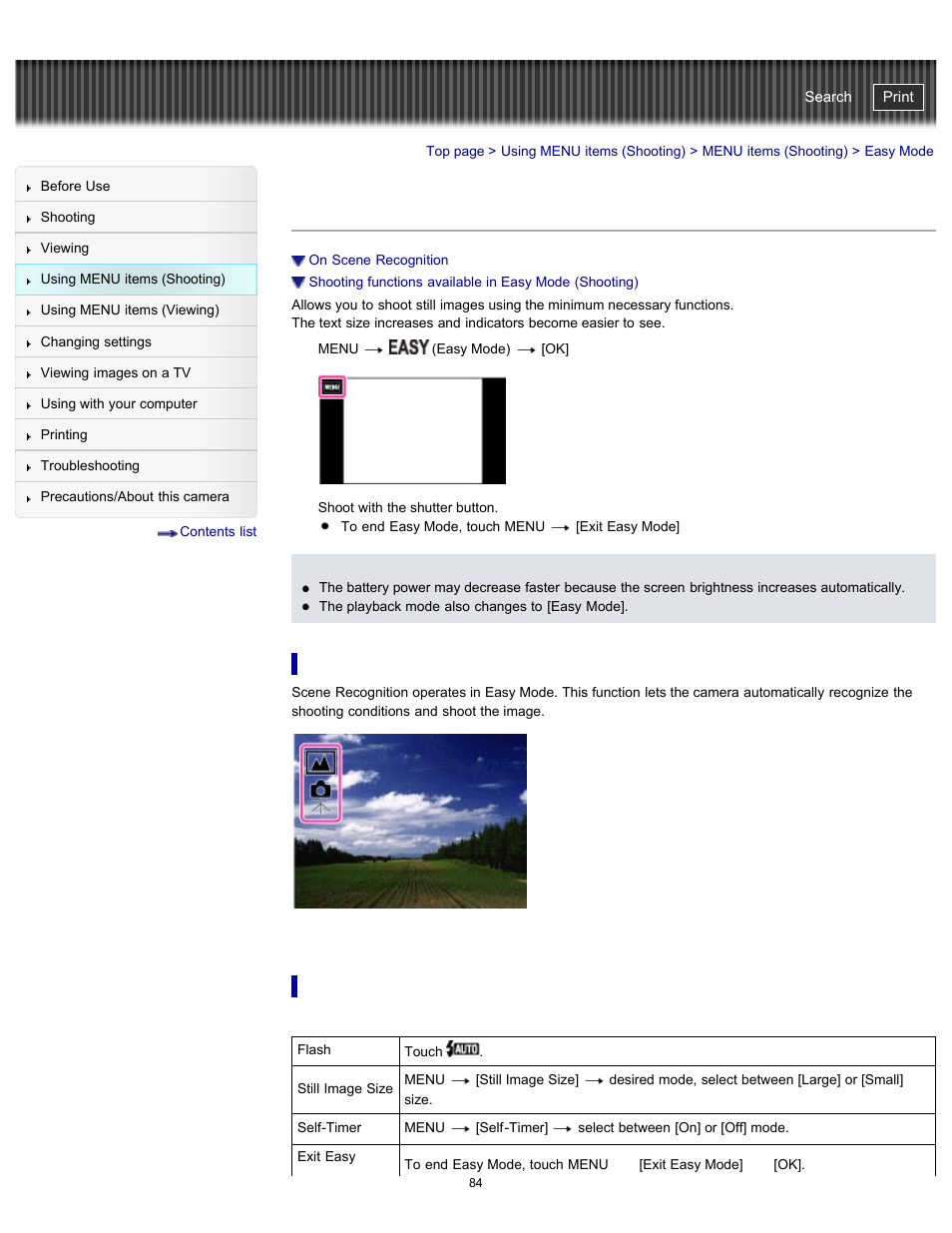 Easy mode, Cyber-shot user guide | Sony DSC-TX20 User Manual | Page 84 / 262