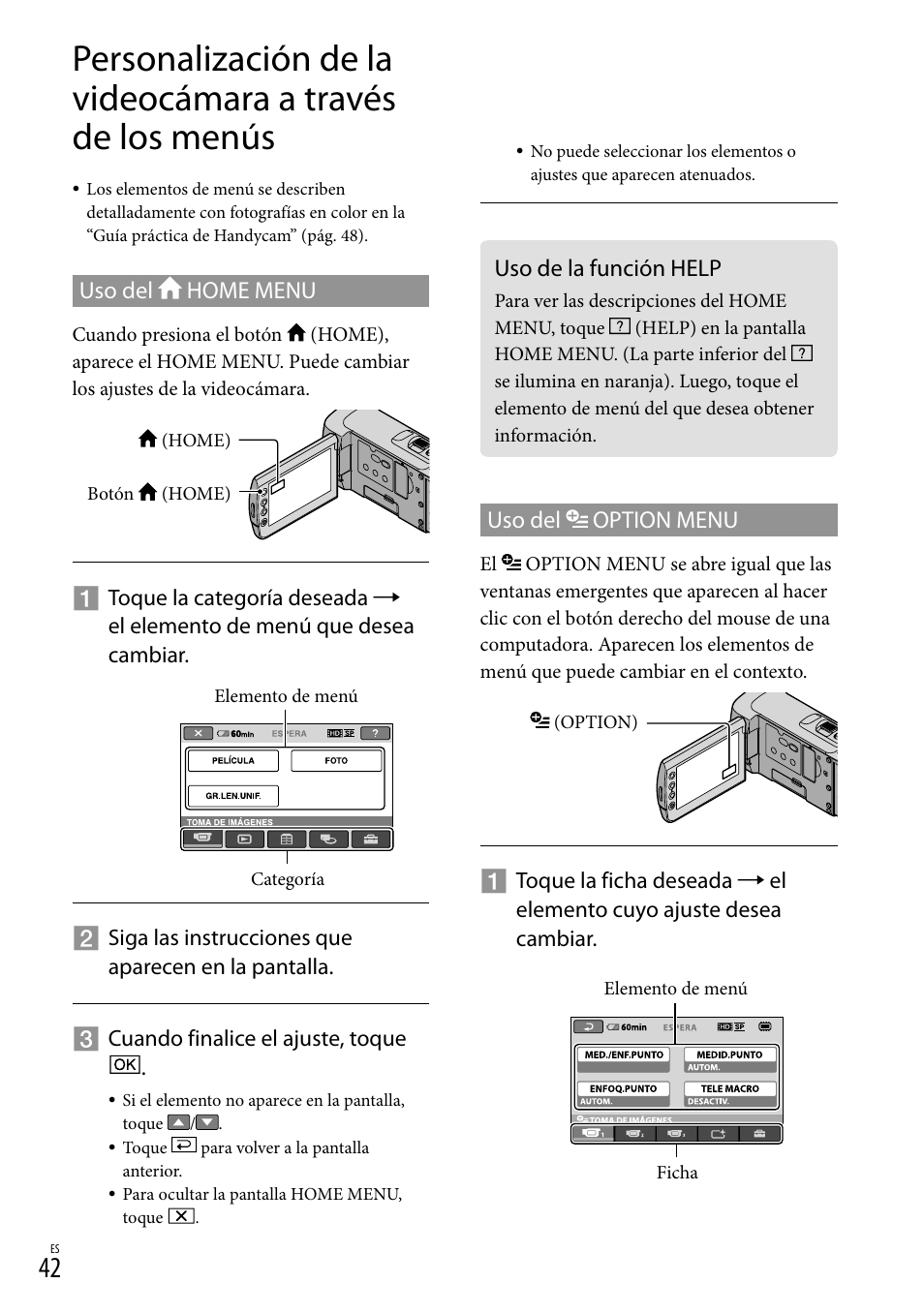 Uso de la función help | Sony HDR-CX100 User Manual | Page 104 / 124