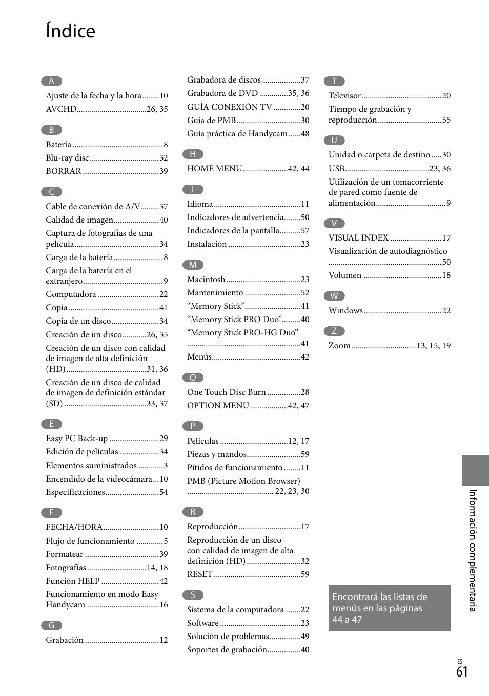 Índice | Sony HDR-CX100 User Manual | Page 123 / 124