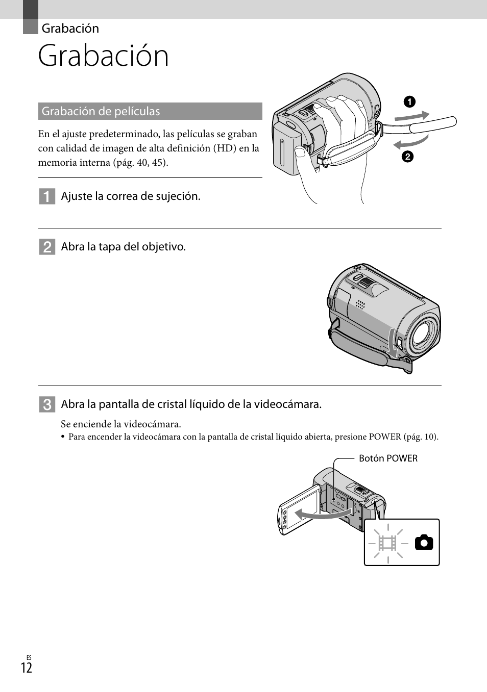 Grabación | Sony HDR-CX100 User Manual | Page 74 / 124