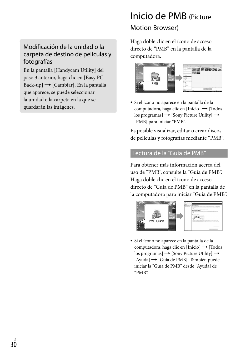 Inicio de pmb (picturemotion browser), Inicio de pmb (picture motion browser), Inicio de pmb | Picture motion browser) | Sony HDR-CX100 User Manual | Page 92 / 124