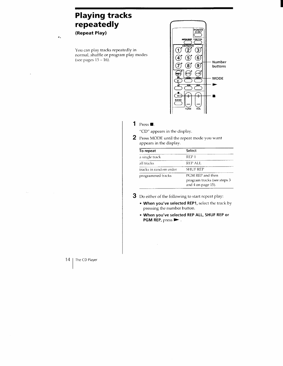 Playing tracks repeatedly, Repeat play) | Sony CFD-350 User Manual | Page 14 / 27