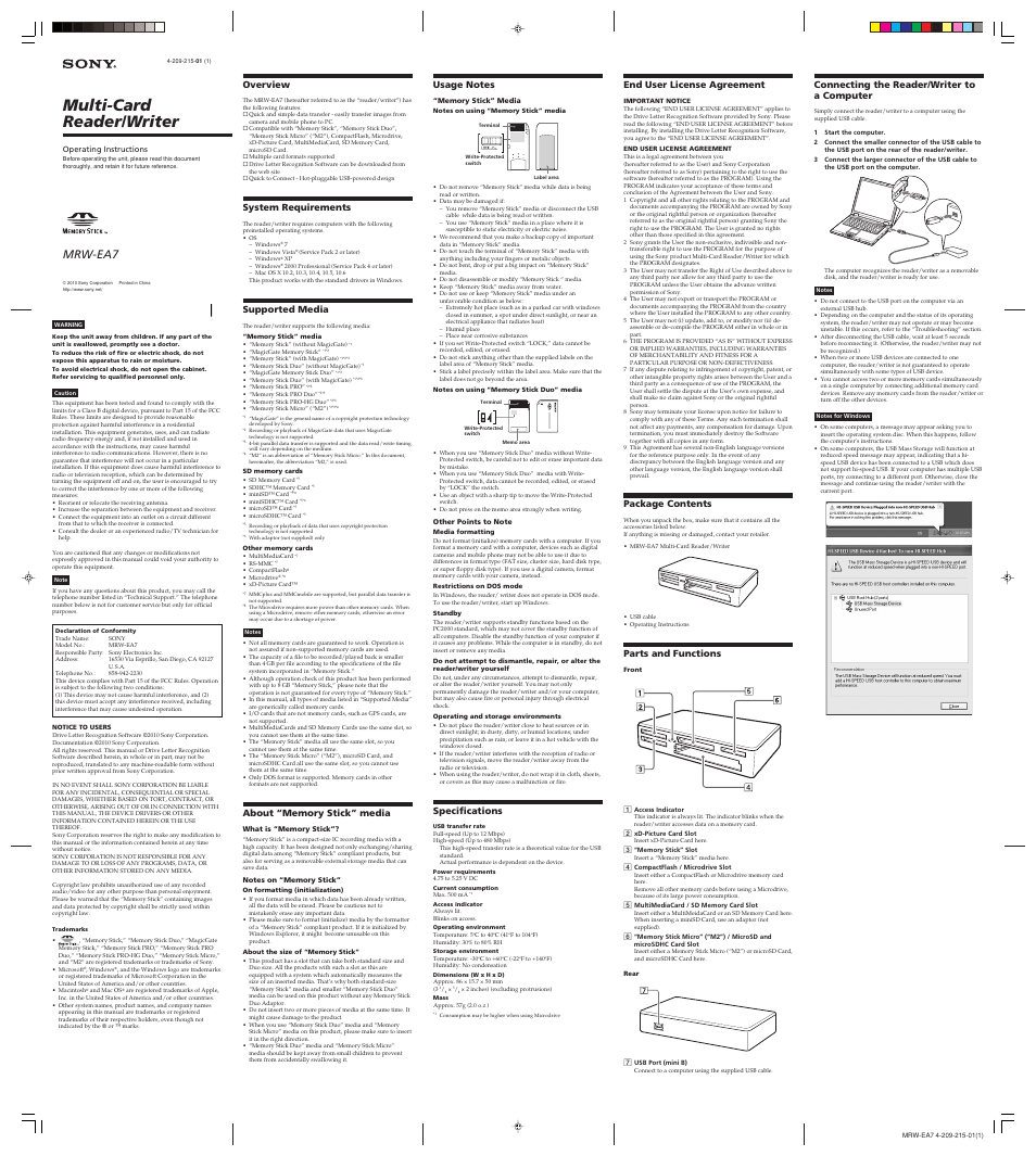 Sony MRW-EA7 User Manual | 2 pages