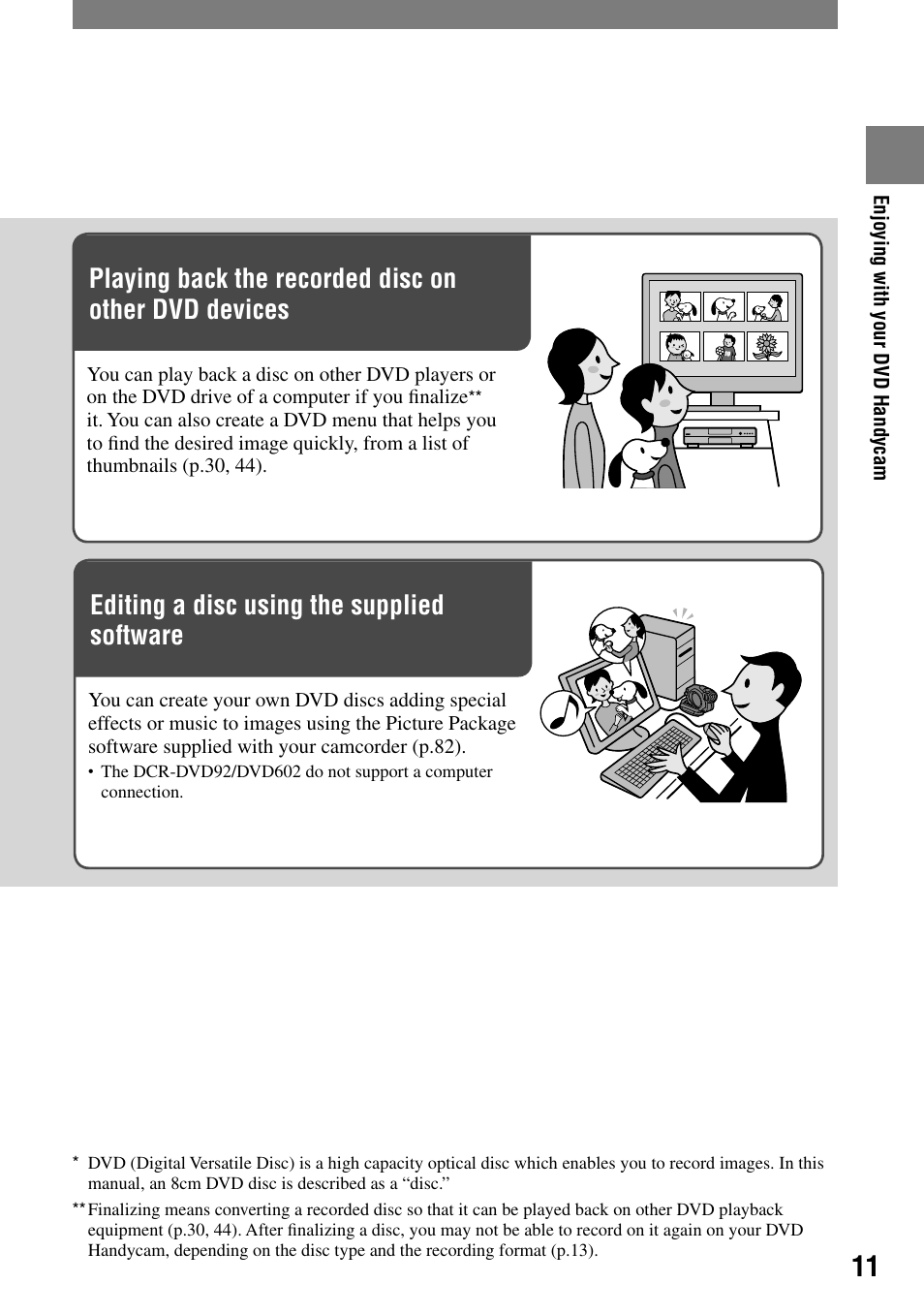What you can do with your dvd handycam, Editing a disc using the supplied software | Sony DCR-DVD203 User Manual | Page 11 / 119