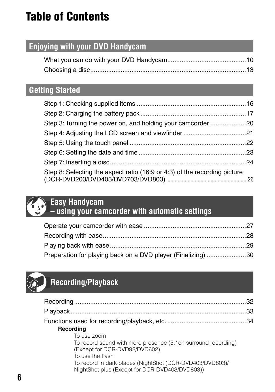 Sony DCR-DVD203 User Manual | Page 6 / 119