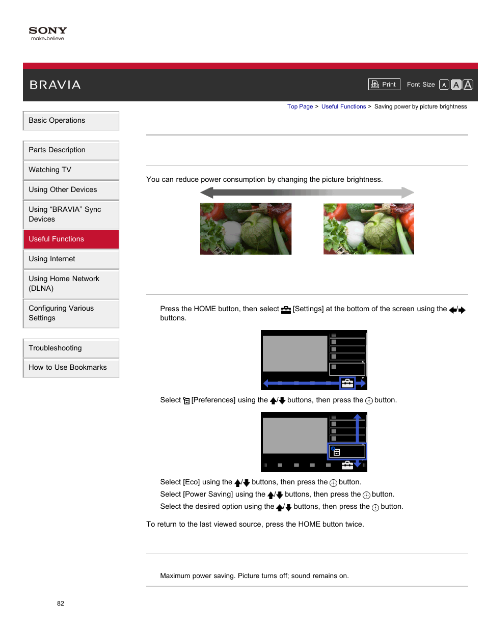 Saving power by picture brightness | Sony XBR-84X900 User Manual | Page 87 / 185