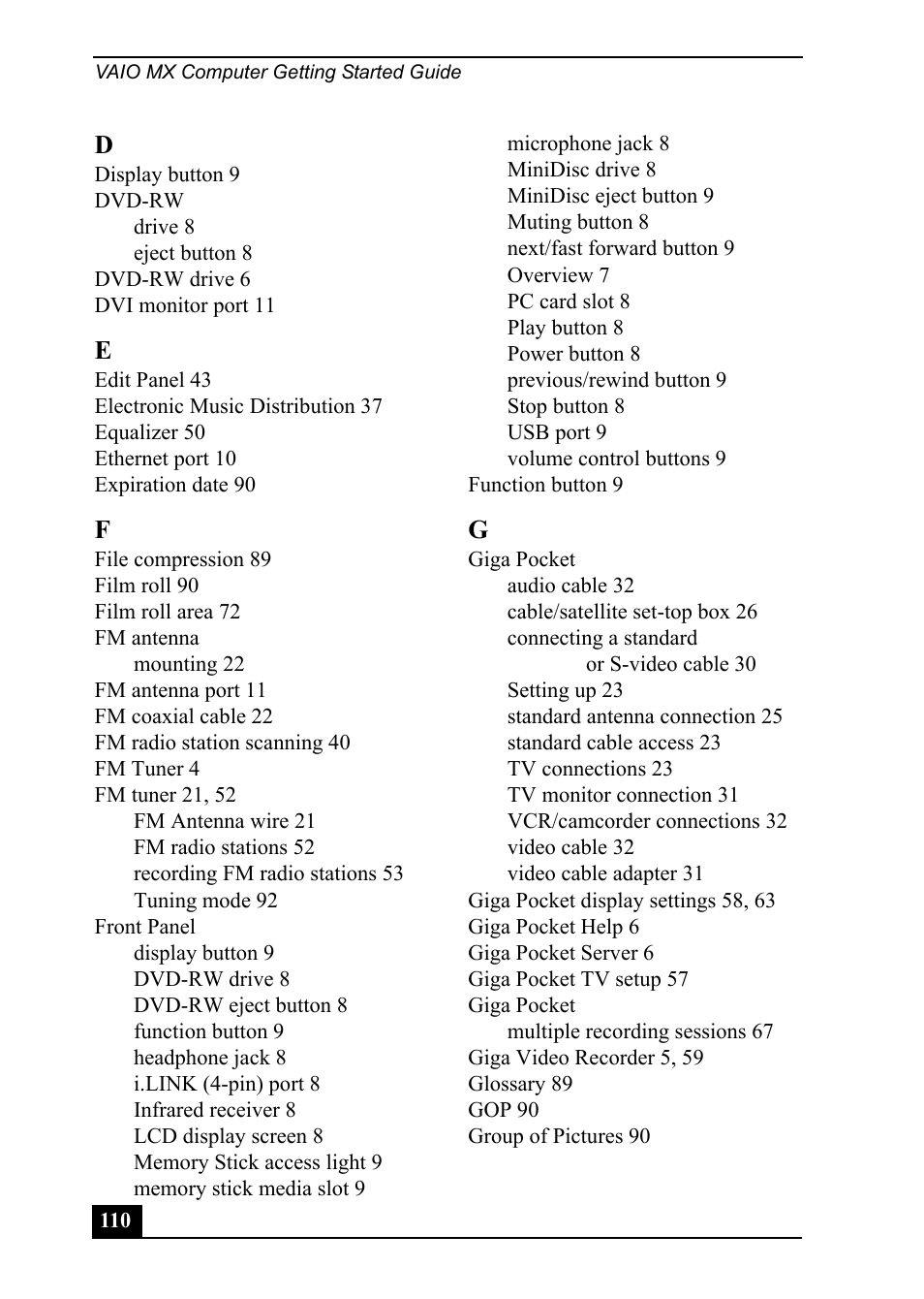 Sony PCV-MXS20 User Manual | Page 110 / 113