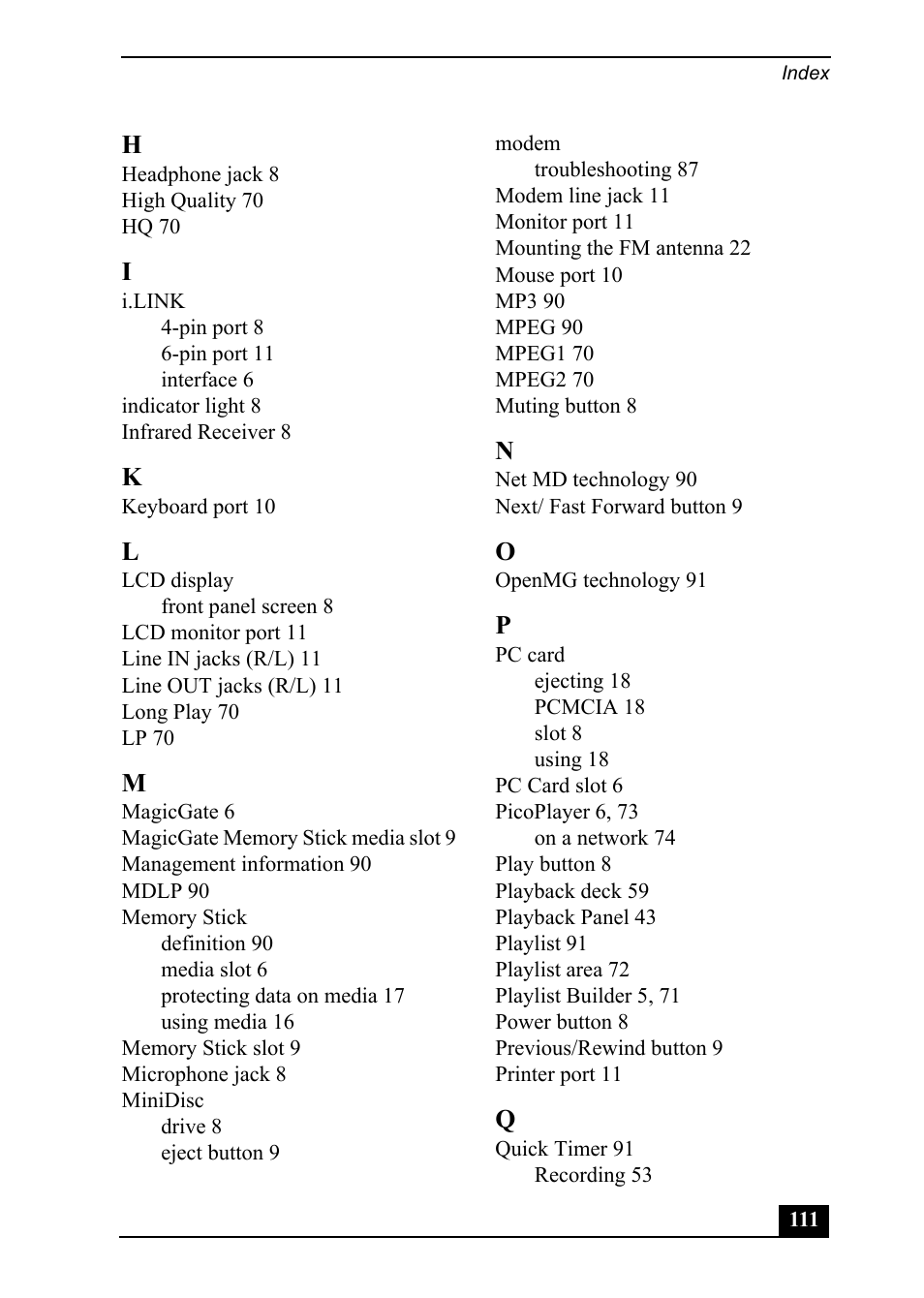Sony PCV-MXS20 User Manual | Page 111 / 113
