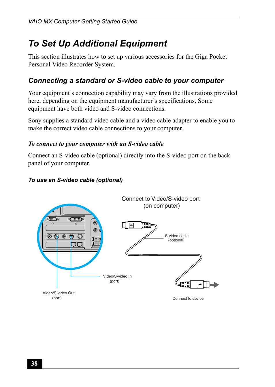 Vaio mx computer getting started guide, Connect to video/s-video port, On computer) | Sony PCV-MXS20 User Manual | Page 38 / 113
