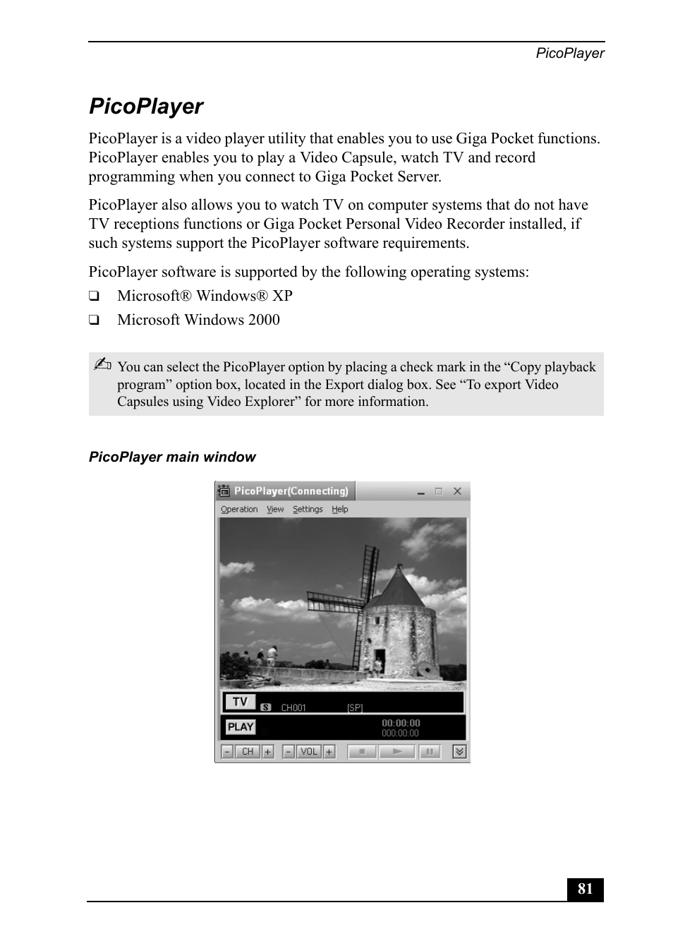 Picoplayer | Sony PCV-MXS20 User Manual | Page 81 / 113
