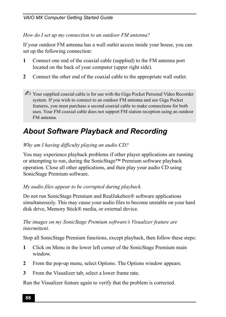 About software playback and recording | Sony PCV-MXS20 User Manual | Page 88 / 113
