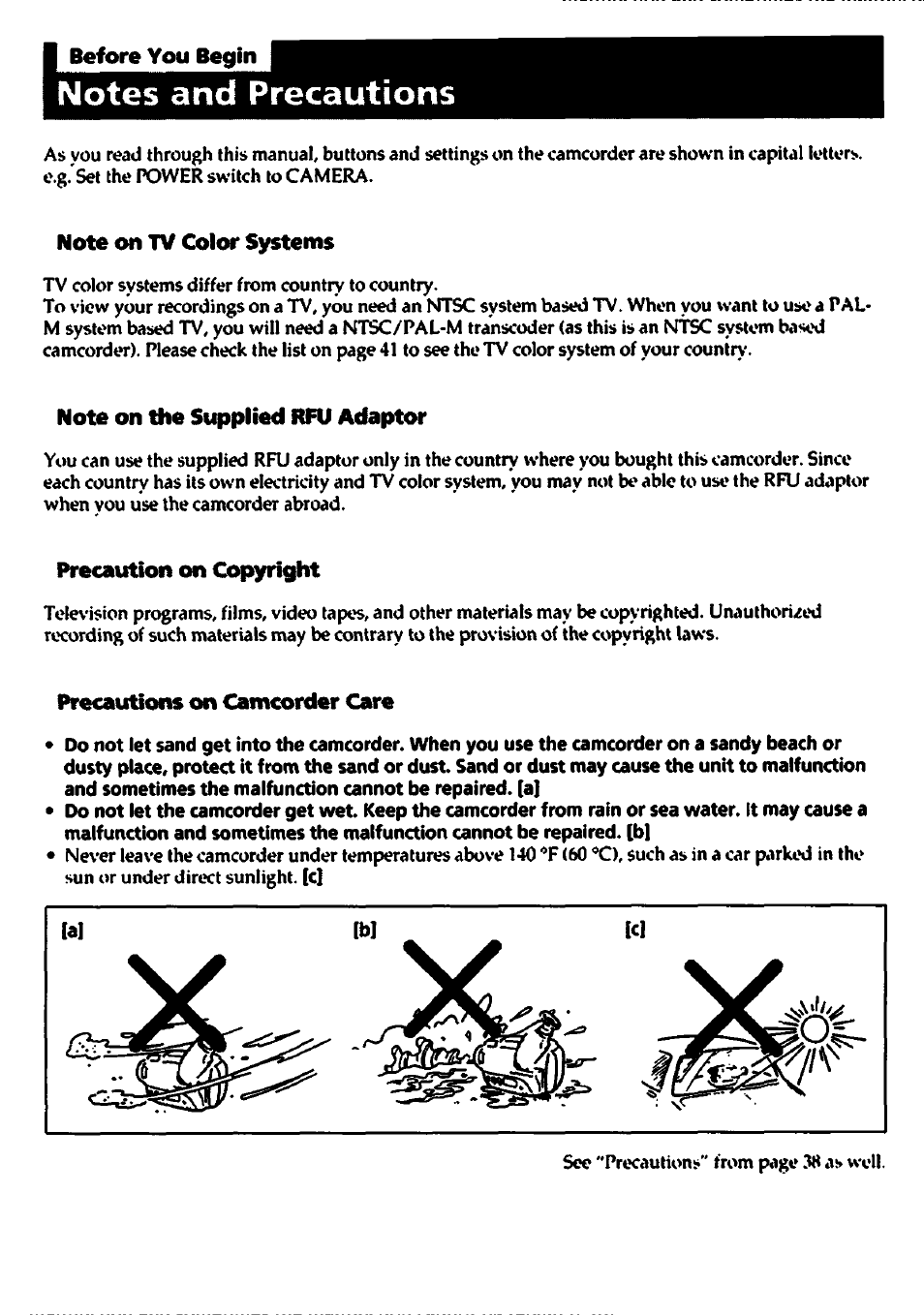 Notes and precautions | Sony CCD-TR400 User Manual | Page 4 / 55