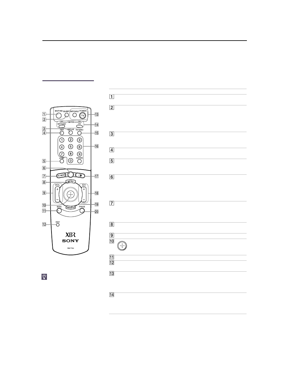 Button descriptions | Sony KV-36XBR450 User Manual | Page 12 / 72