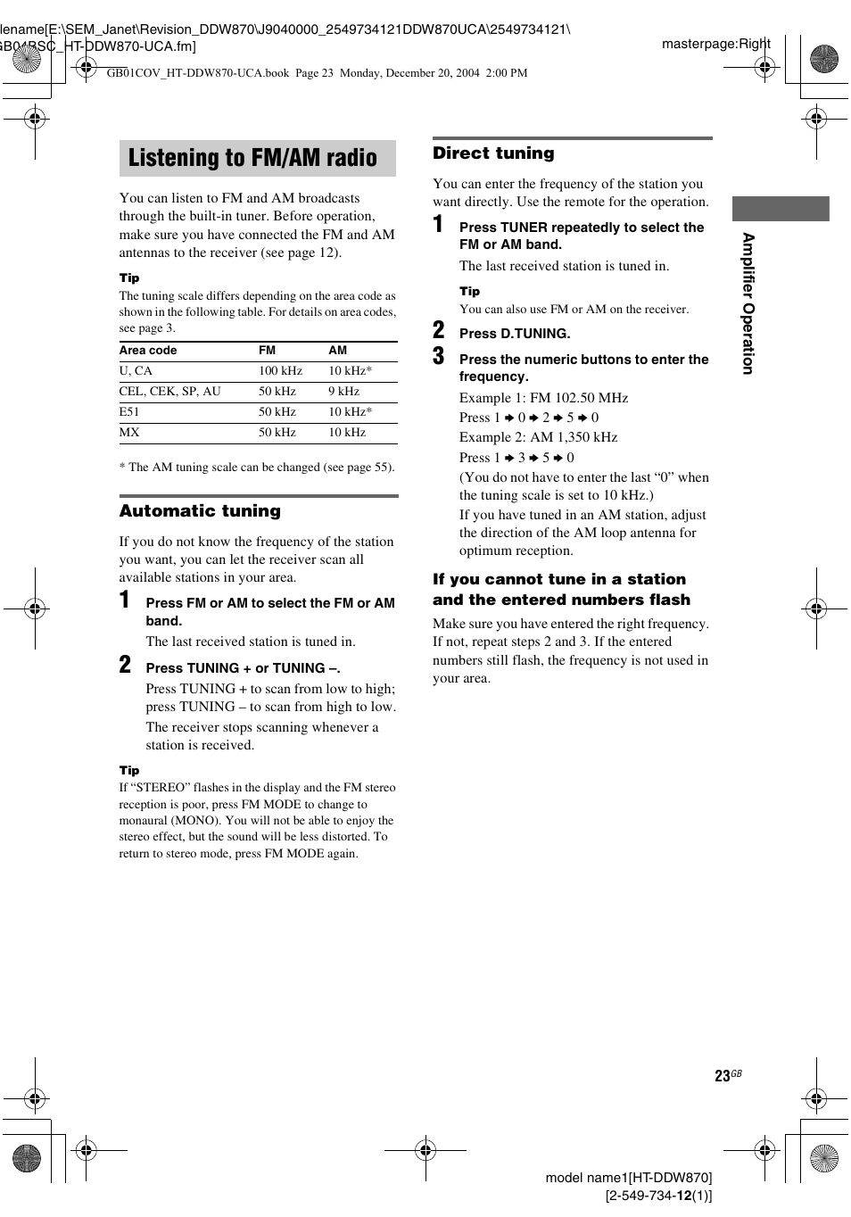 Listening to fm/am radio | Sony HT-DDW870 User Manual | Page 23 / 60
