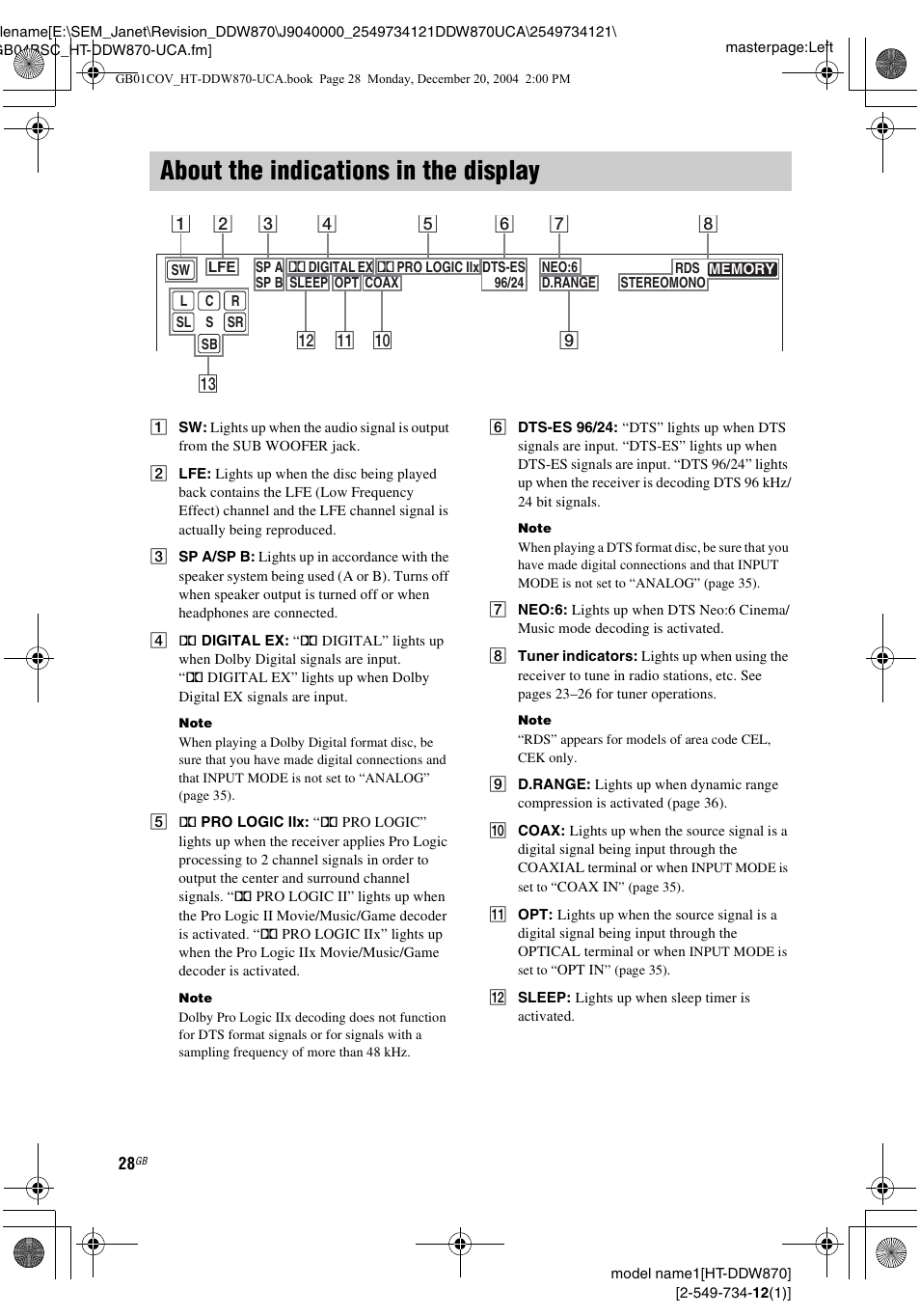 About the indications in the display | Sony HT-DDW870 User Manual | Page 28 / 60