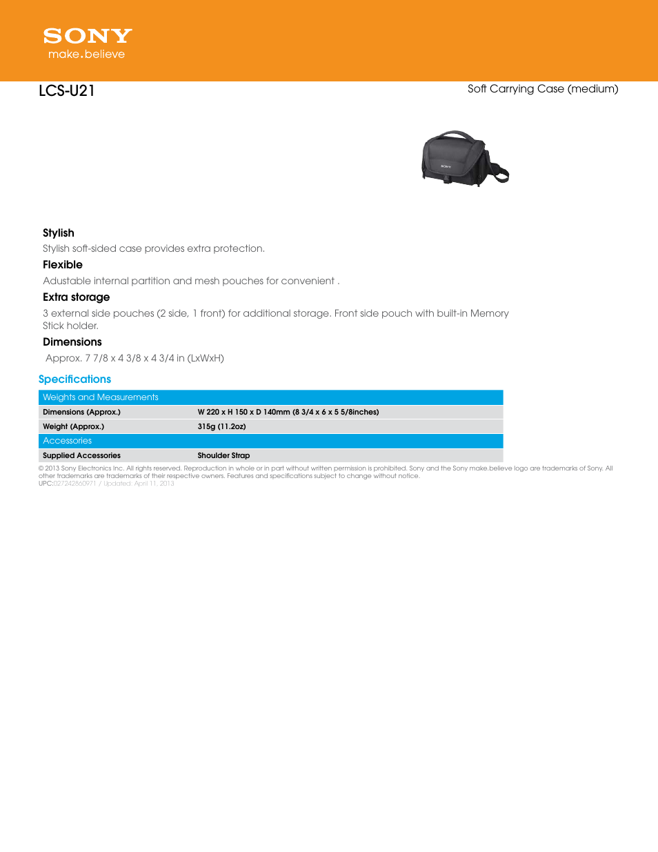 Sony LCS-U21 User Manual | 1 page