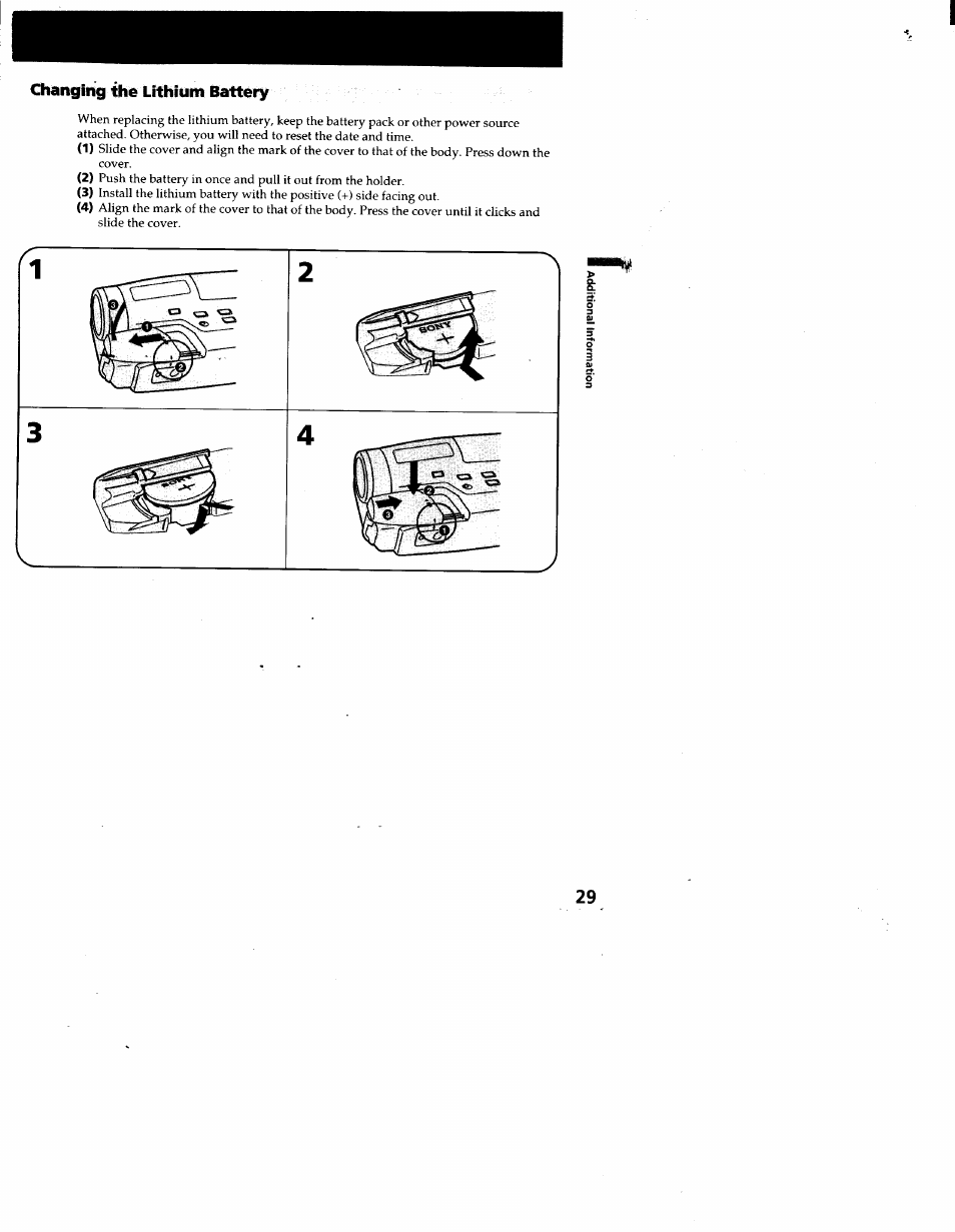 Changing the lithium battery, 2 ^ 3 v 4 if | Sony CCD-TR66 User Manual | Page 29 / 51