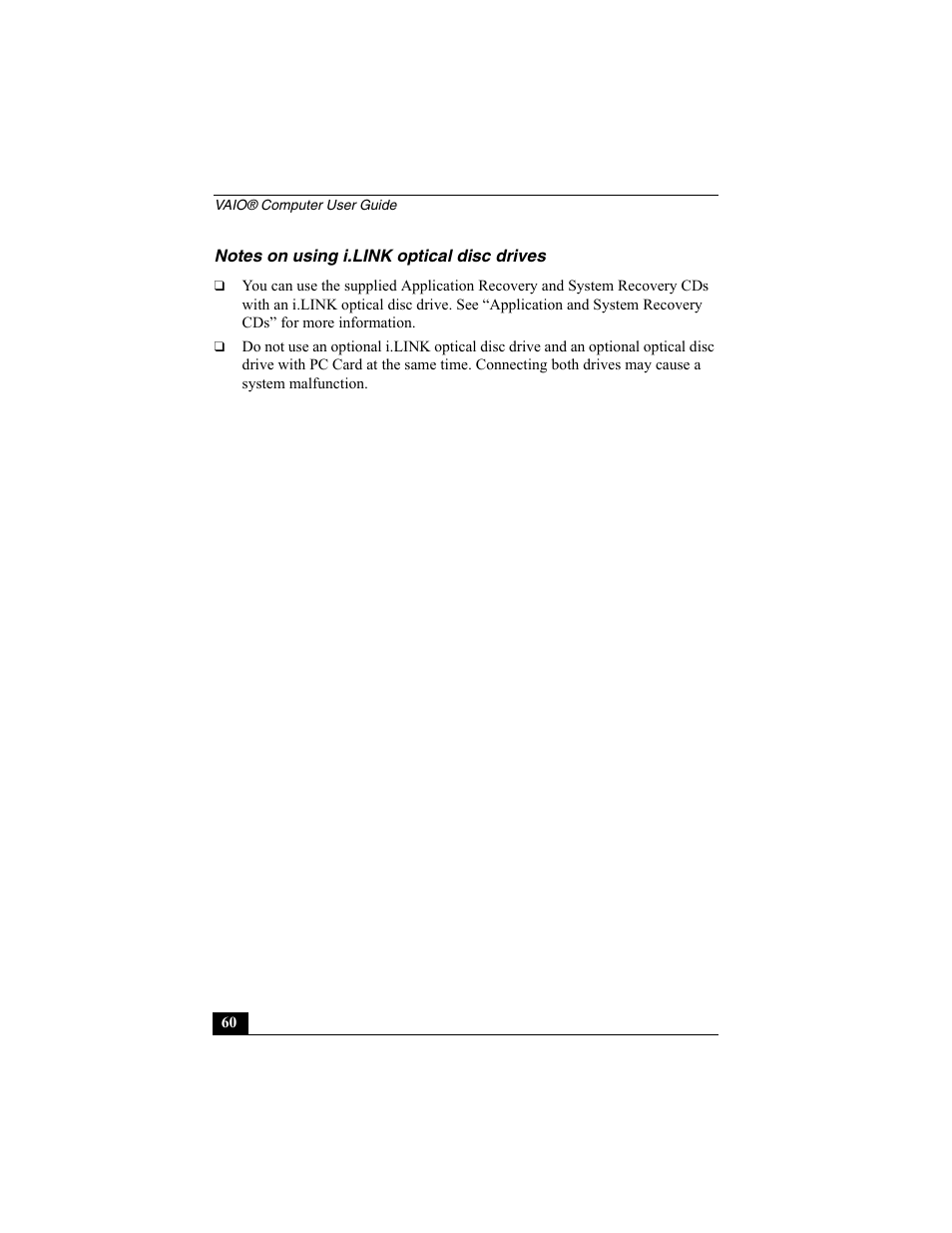 Notes on using i.link optical disc drives | Sony PCG-R505ECK User Manual | Page 60 / 222
