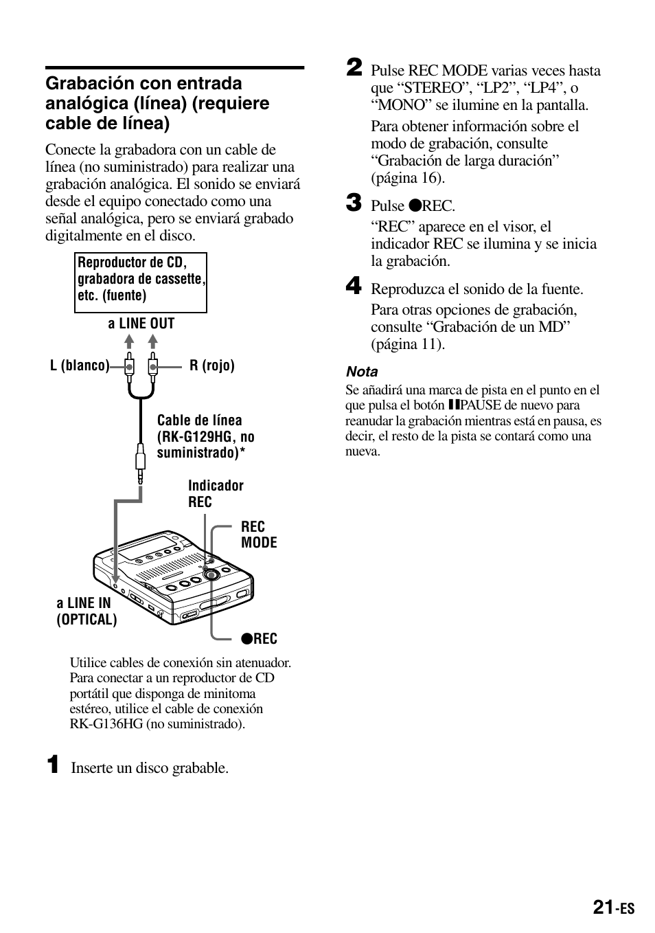 De línea) | Sony MZ-B100 User Manual | Page 75 / 164
