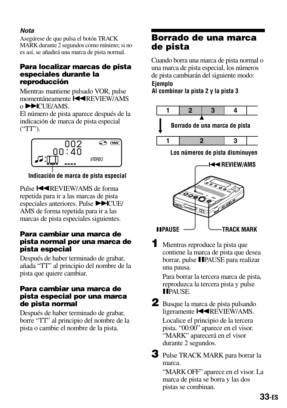 Borrado de una marca de pista | Sony MZ-B100 User Manual | Page 87 / 164
