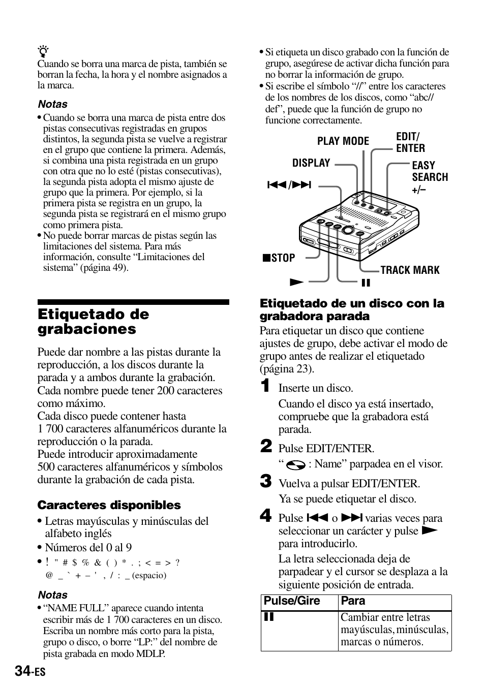 Etiquetado de grabaciones | Sony MZ-B100 User Manual | Page 88 / 164