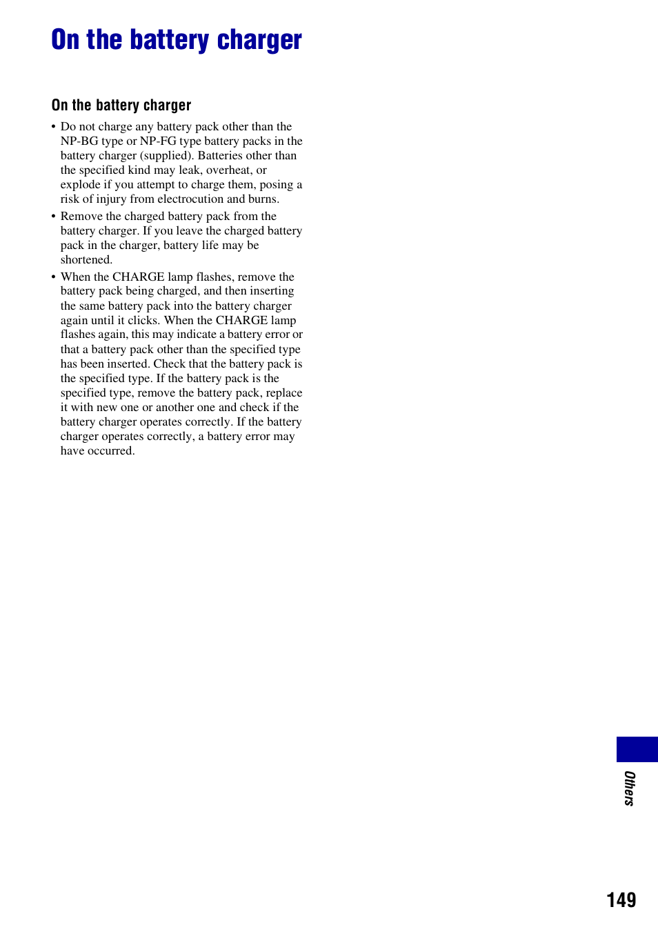 On the battery charger | Sony DSC-H50 User Manual | Page 149 / 154