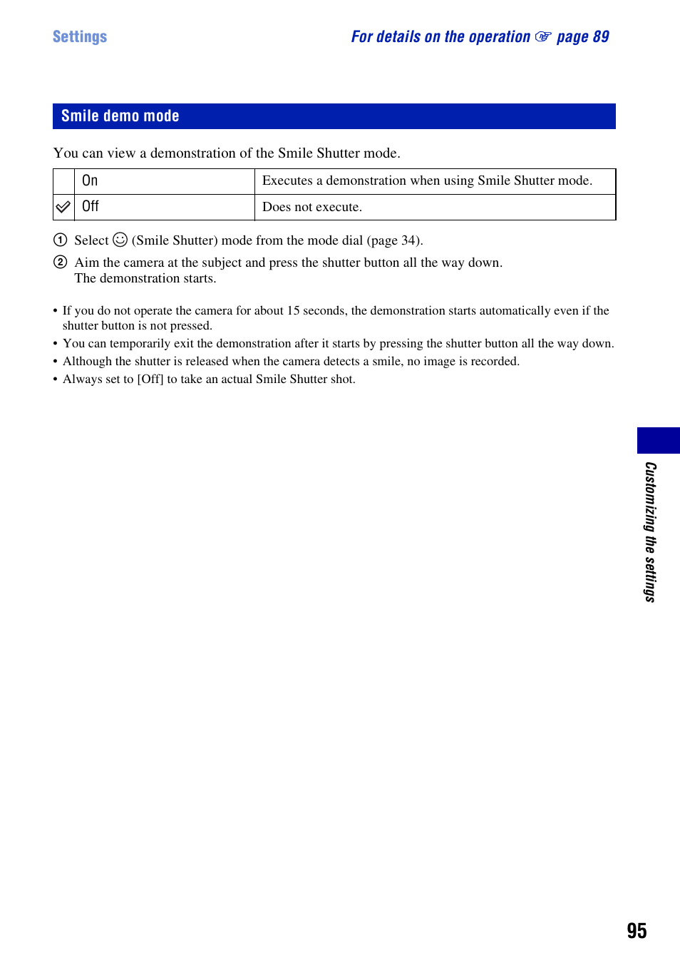 Smile demo mode | Sony DSC-H50 User Manual | Page 95 / 154