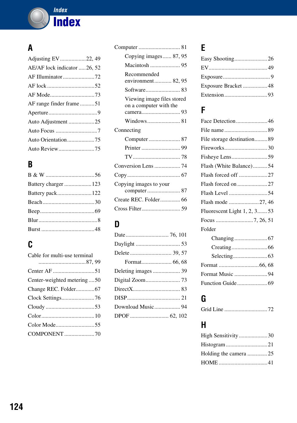 Index | Sony DSC-W130 User Manual | Page 124 / 128