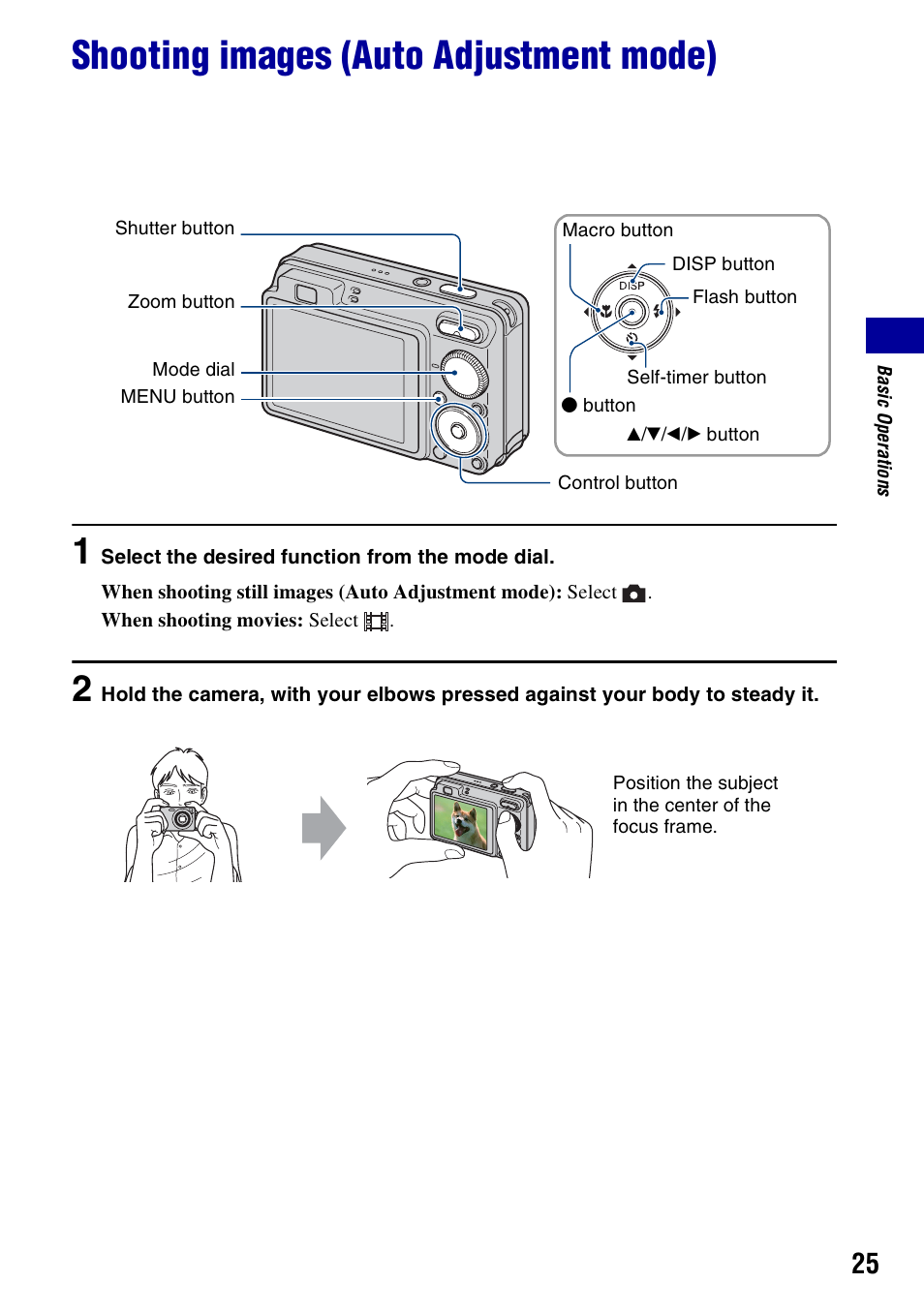 Shooting images (auto adjustment mode), N (25) | Sony DSC-W130 User Manual | Page 25 / 128