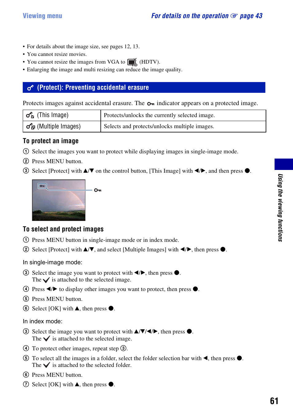 Protect): preventing accidental erasure | Sony DSC-W130 User Manual | Page 61 / 128