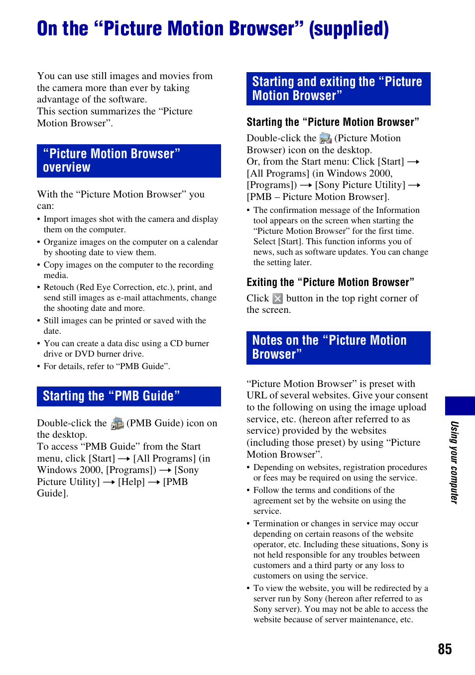 On the “picture motion browser” (supplied) | Sony DSC-W130 User Manual | Page 85 / 128