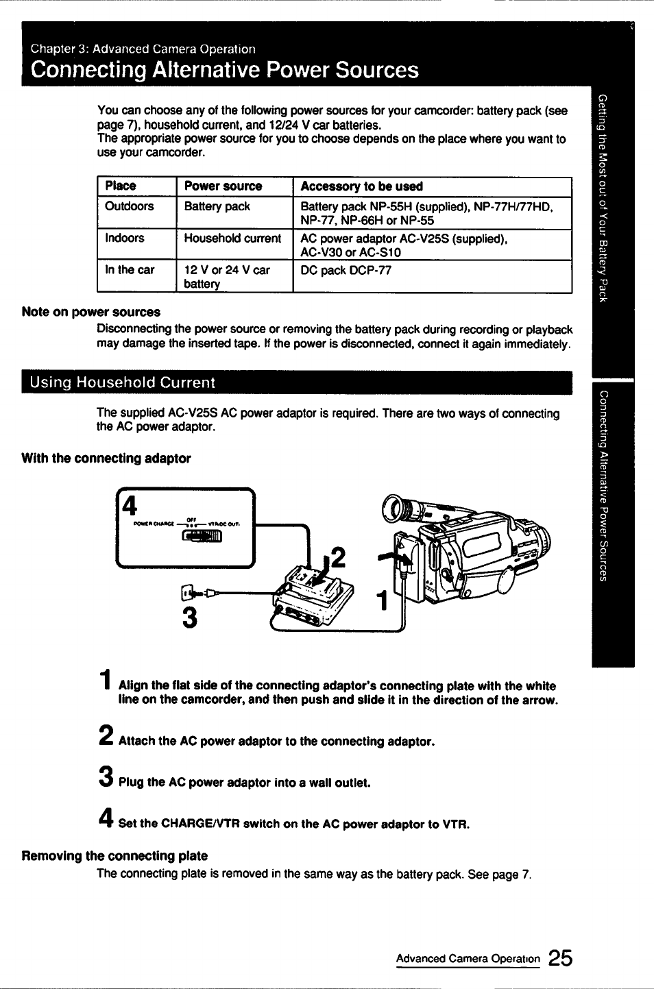 Connecting alternative power sources | Sony CCD-FX510 User Manual | Page 25 / 76
