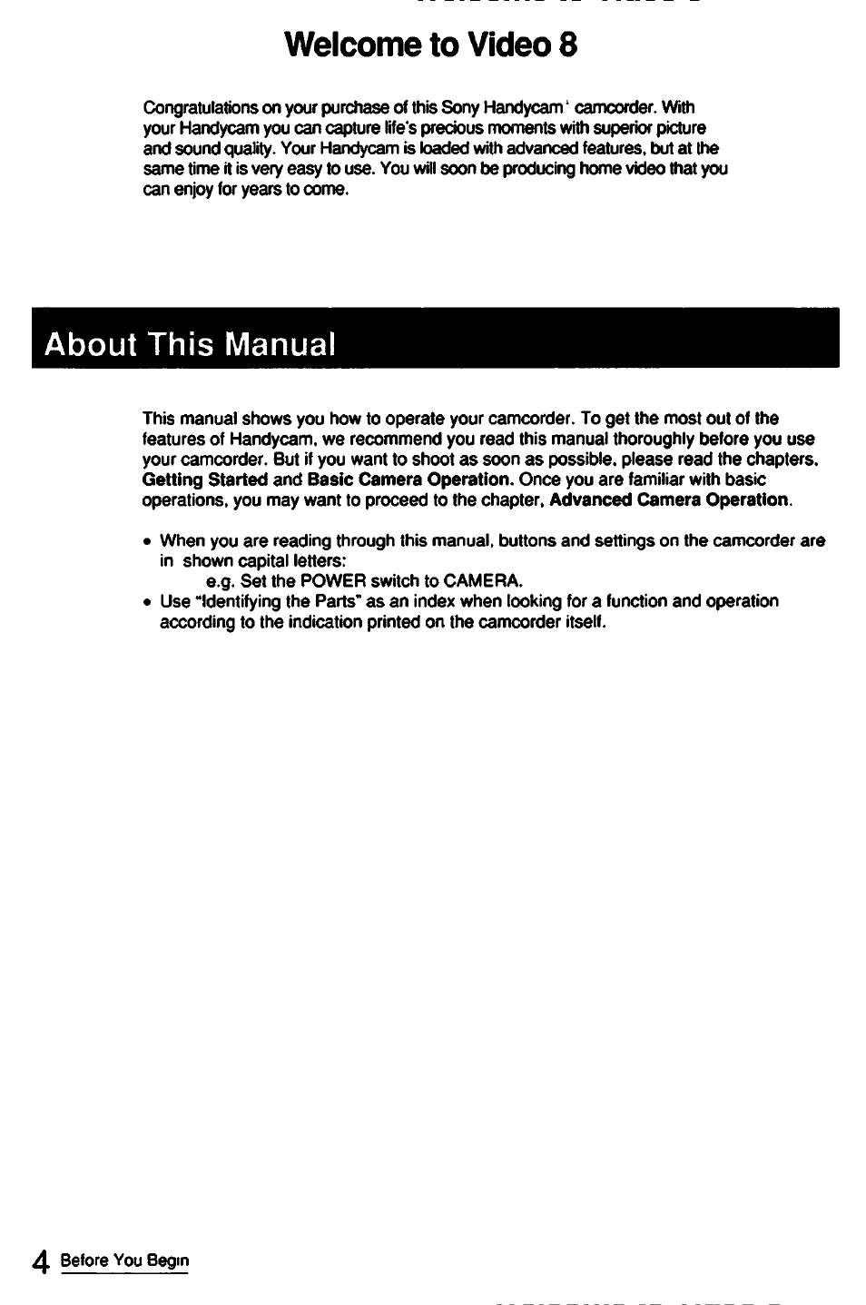 Welcome to video 8, About this manual | Sony CCD-FX510 User Manual | Page 4 / 76