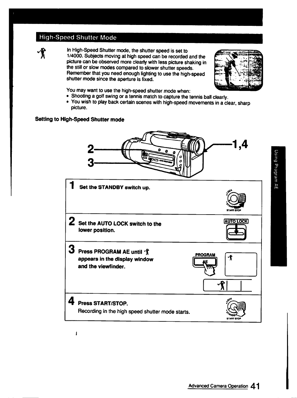 Setting to high-speed shutter mode, High-speed shutter mode | Sony CCD-FX510 User Manual | Page 41 / 76